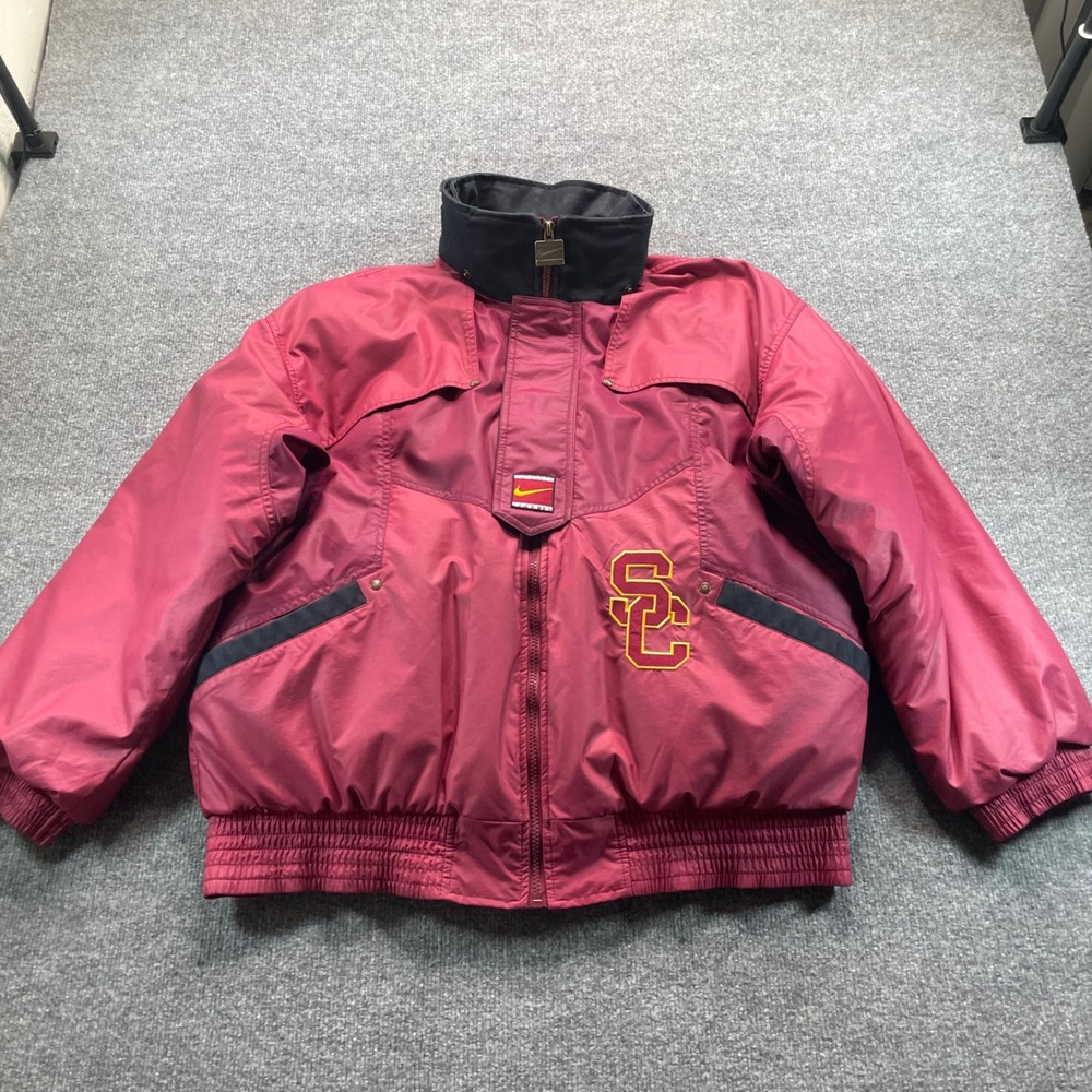 Nike Puffer Jacket Mens L Red USC Trojans Vintage Down Fill Heavyweight Coat